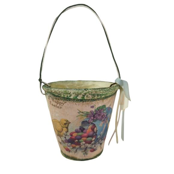 Vintage Paper Mache Easter Basket Pail "A Happy Easter" - Picture 1 of 8